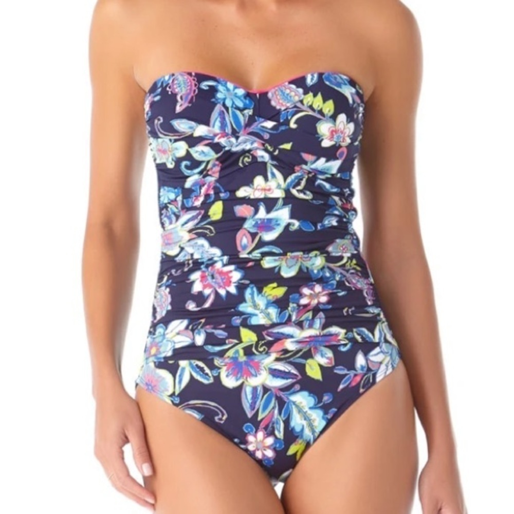 ANNE Cole Twist Front Shirred One Piece Swimsuit - Picture 2 of 7